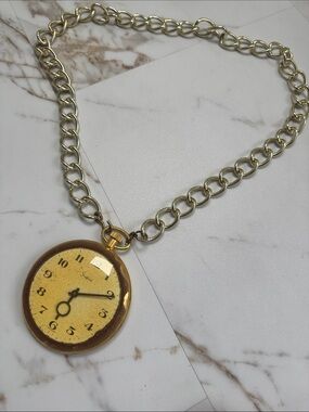 Vintage Large WATCH PENDANT ON CHAIN Sheffield, 3-1/2" Cosplay Costume Prop